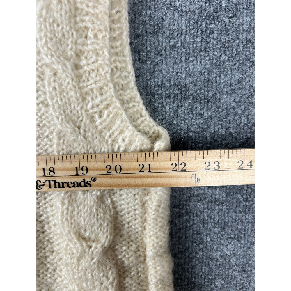 Vintage Hand Knit Vest Cable Stitch Cardigan Cream Off-White Mens XL Button - Picture 5 of 6